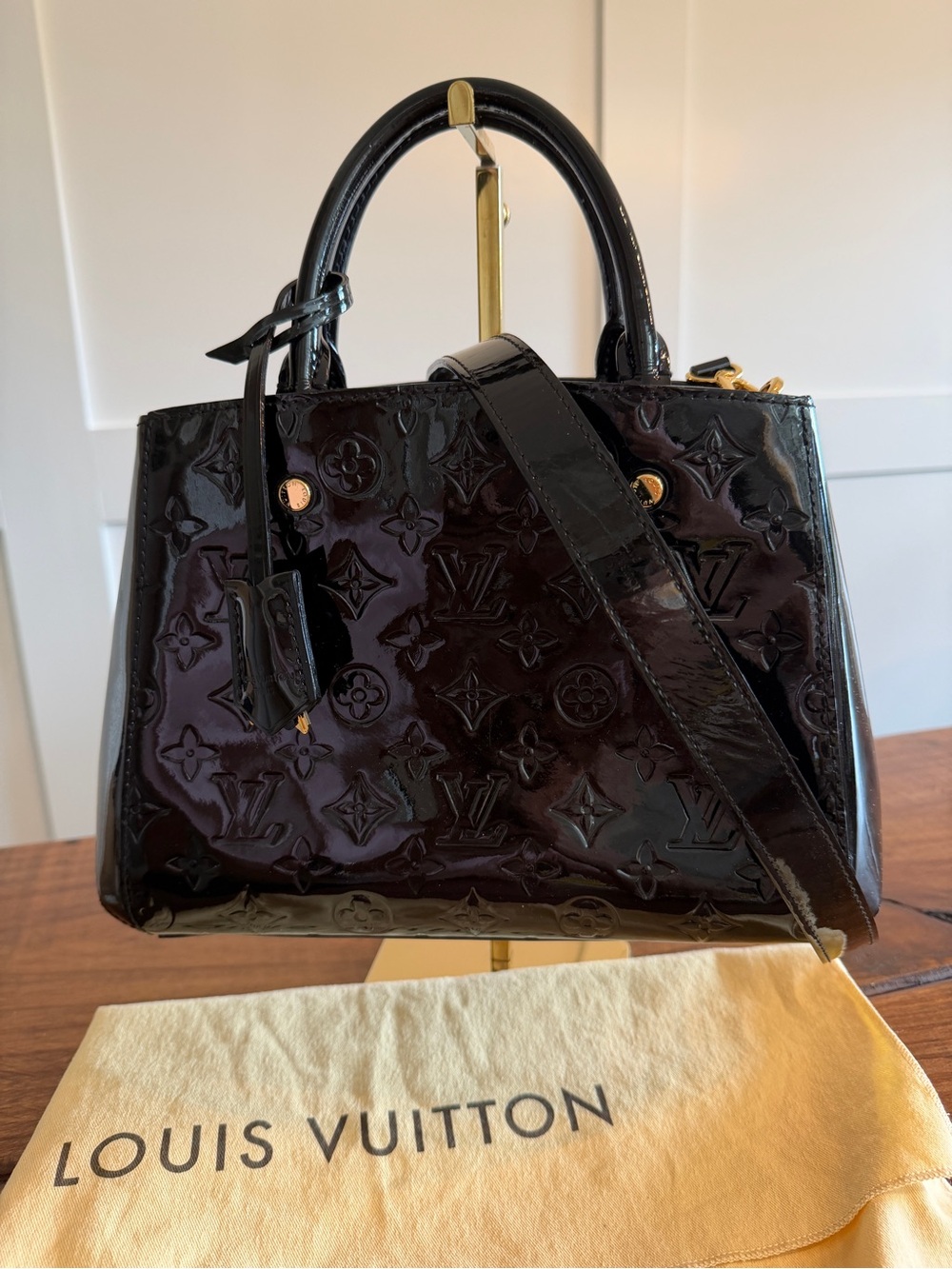 Louis Vuitton Montaigne Vernis Black Patent Leather Satchel